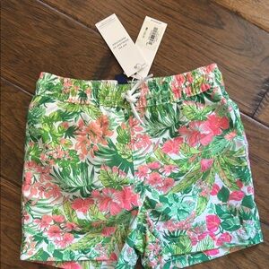 Janie and Jack Green and Pink Swim Trunks with Tropical Floral Print